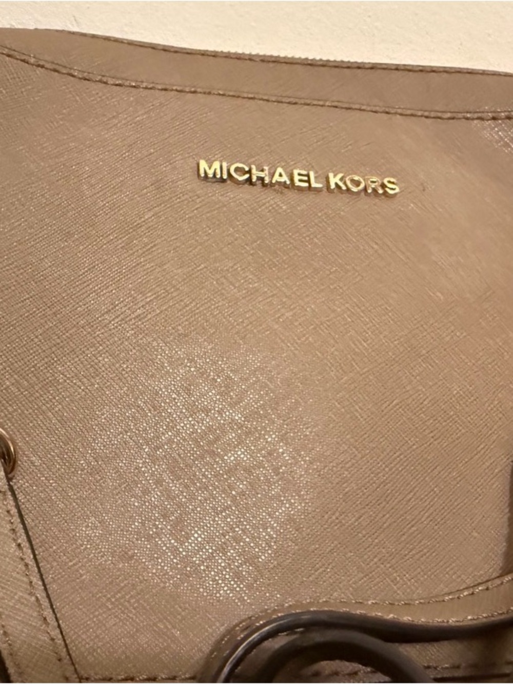 Michael Kors Beige Saffiano Leather Tote with Gold Logo